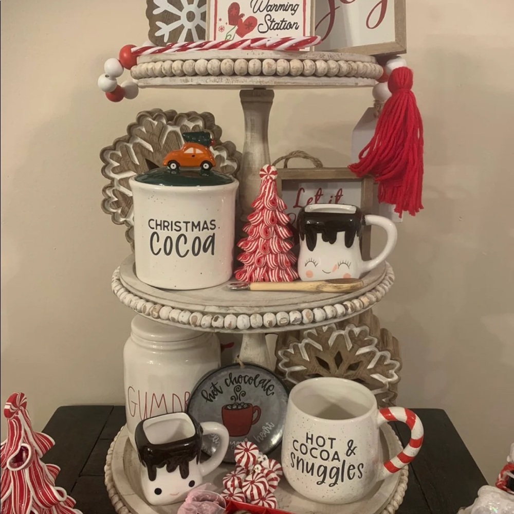 Rae dunn inspired hot cocoa/ hot chocolate winter tier tray
